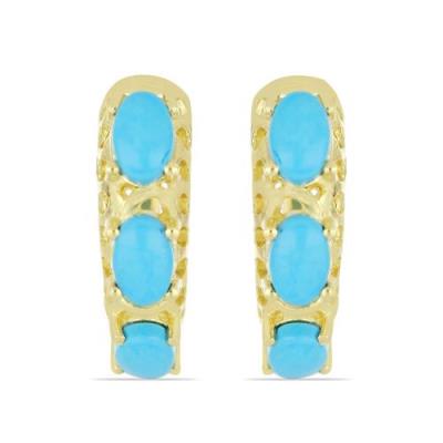 BUY NATURAL BLUE TURQUOISE GOLD PLATED SILVER EARRINGS